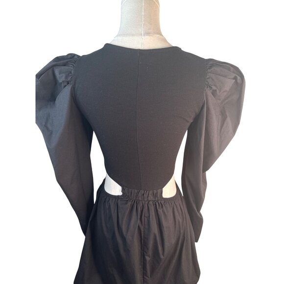 ZARA Small Black Puff Sleeve Cotton & Polyester Balloon Hemline Elastic Waist - Picture 7 of 15